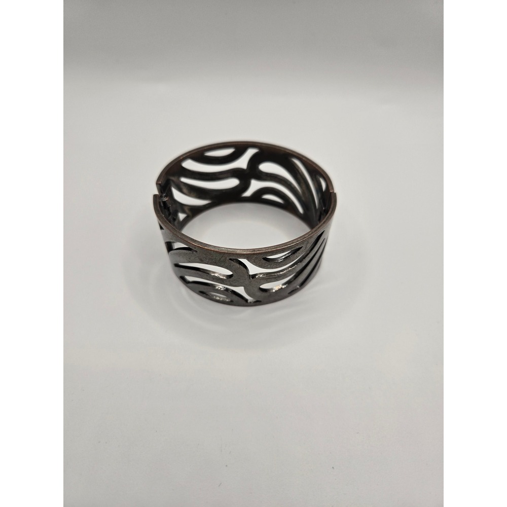 Gunmetal Openwork Filigree Hinge Cuff Bracelet Statement Wide Wave Design